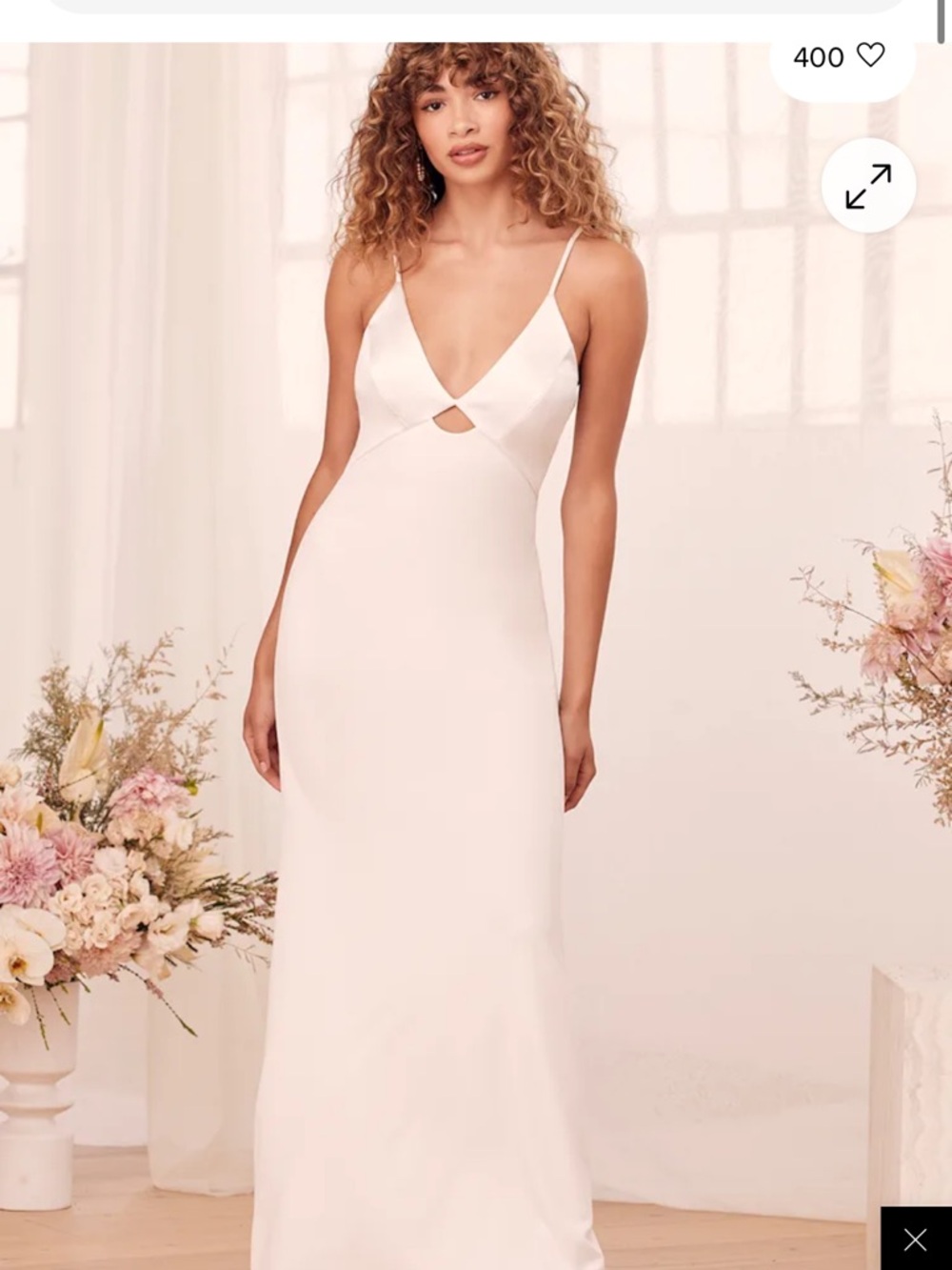 Lulu's Ivory Slip Maxi Dress with Front Cutout